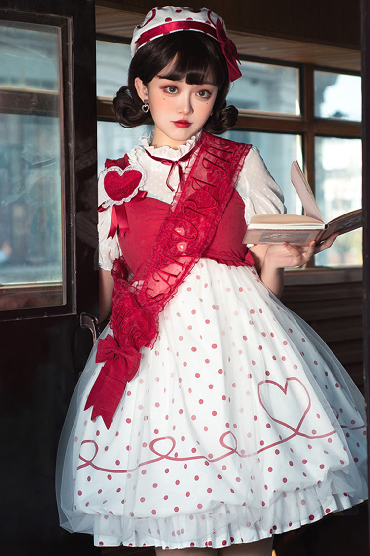 Red Hollow Love Polka Dot Print Sakurahime Sweet Lolita Dress