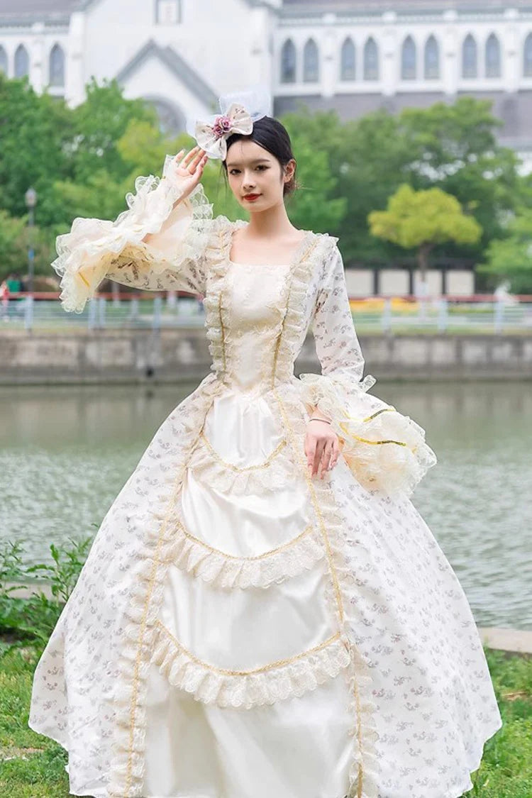 Champagne Medieval Court Print Cardigan Vintage Princess Lolita Victorian Dress