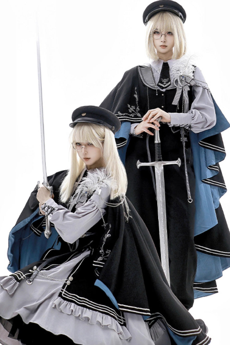 Black/Blue Dark Night Contract Long Sleeves Prince Handsome Ouji Lolita Blouse Pants Vest Set