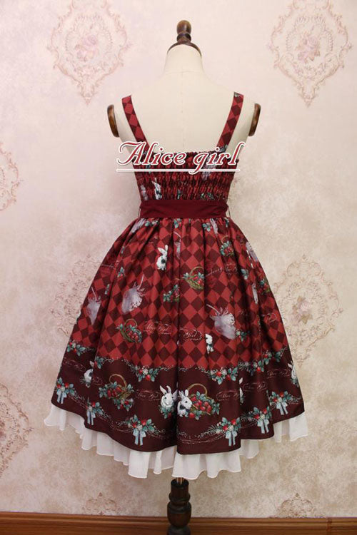 Strawberry Bunny Print Bowknot Ruffled Sweet Lolita JSK Dress 4 Colors