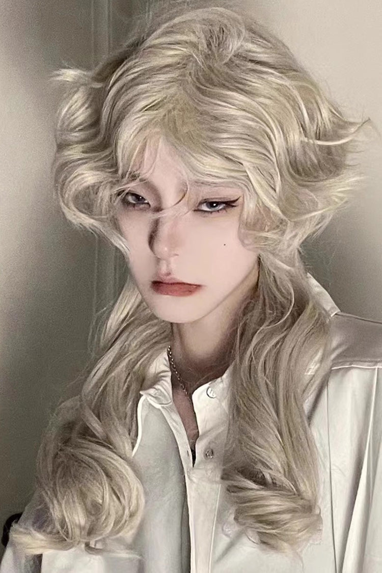 Beige Medium Long Curly Hair Retro Ouji Wig