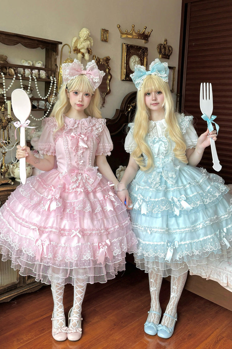 Pink Lotus Butterfly Heart Multi-Layered Ruffle Hanayome Bowknot Lace Sweet Lolita Jsk Dress