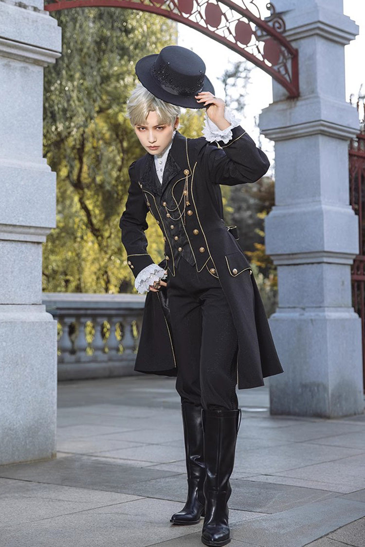 Prince Retro Immortal Black and White Rose Single Breasted Ouji Fashion Lolita Coat