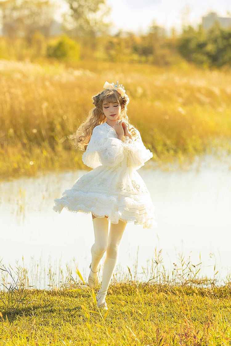 White Multi-layer Dream Dance Print Embroidery Tulle Sweet Princess Lolita Jsk Dress