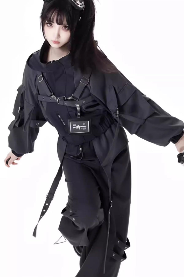 Black Retrograde Orbit Long Sleeves Gothic Ouji Lolita Short Coat and Pnats Set
