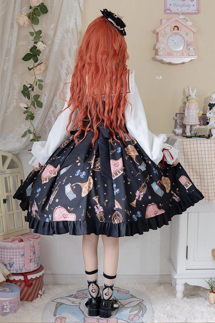 Bear Band Long Sleeves Print Ruffle Bowknot Lace Sweet Elegant Princess Lolita Dress 3 Colors
