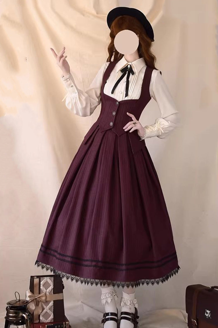 Red Griffin's Pact Striped Printed Ruffled Gothic Lolita Skirt Vest Set