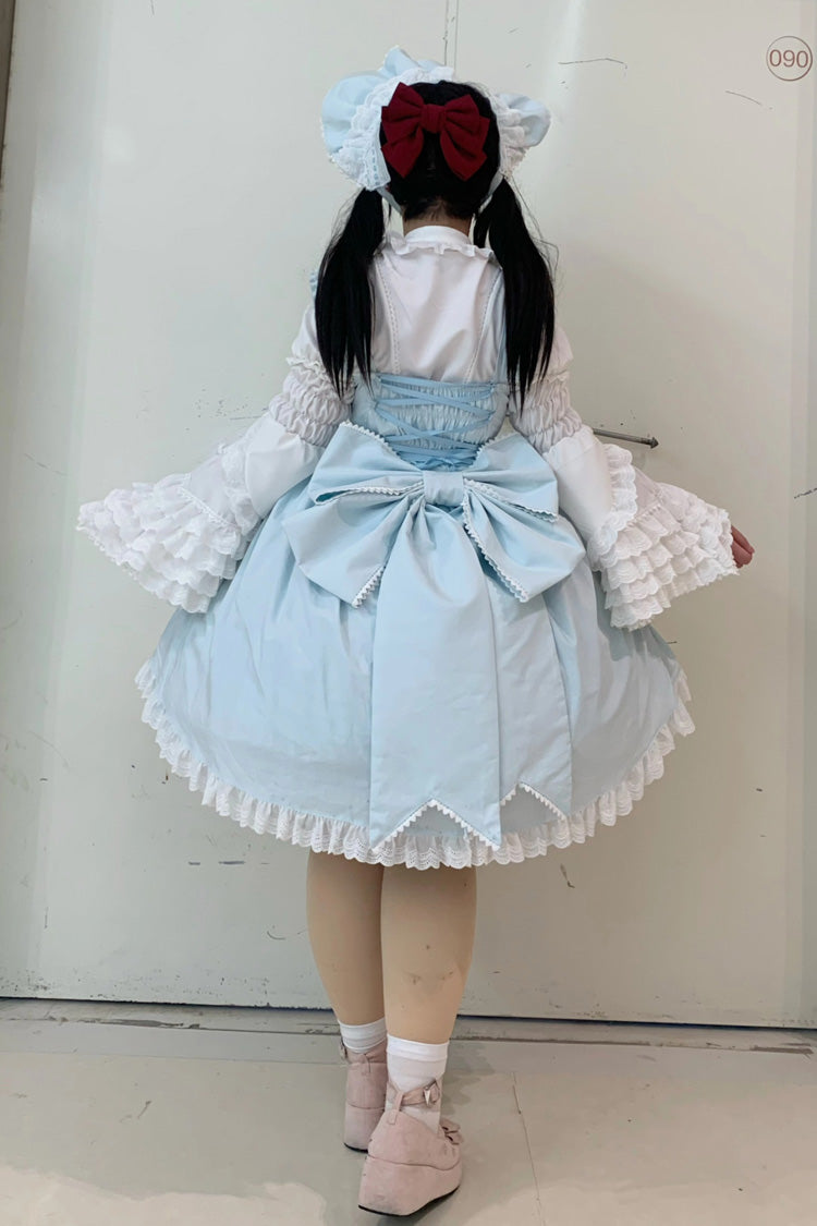 Grisha Sleeveless Triple-Layered Ruffle Cardigan Bowknot Lace Sweet Plus Size Lolita Jsk Dress 3 Colors