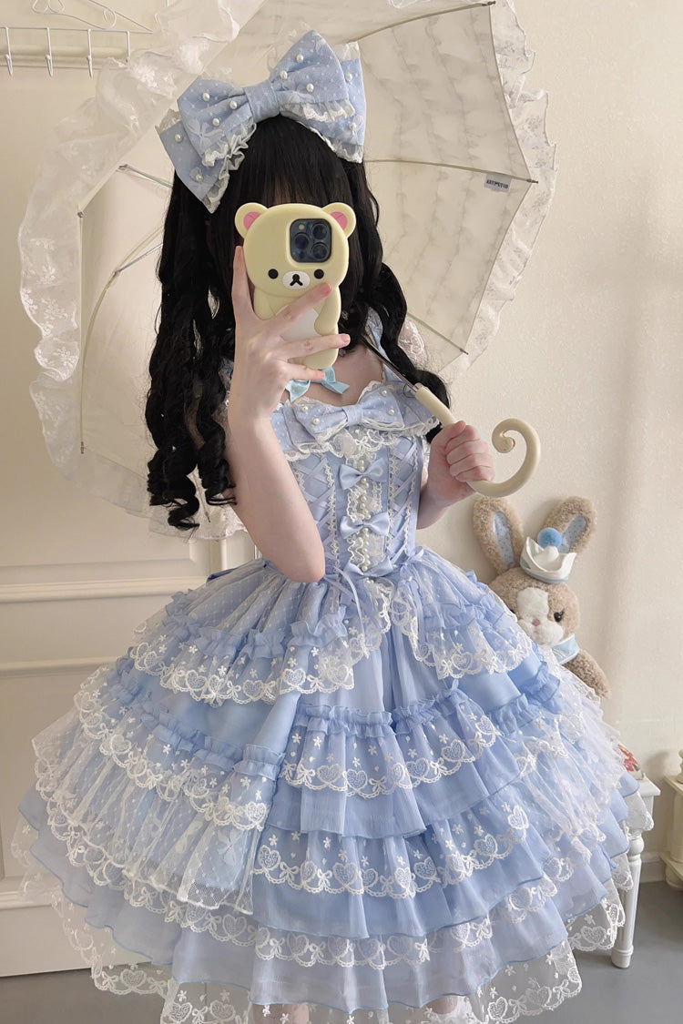 Blue Love Overture Multi-Layered Ruffle Bowknot Lace Sweet Lolita Jsk Dress