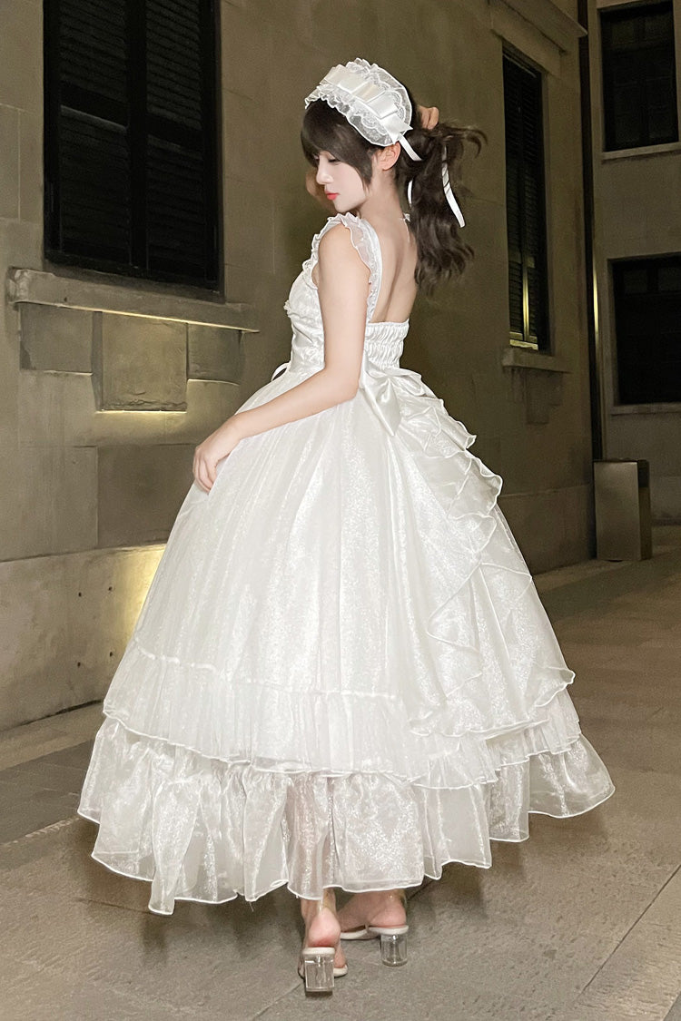 White Moonlight Sonata Ruffle Cardigan Bowknot Lace Sweet Vintage Lolita Jsk Dress