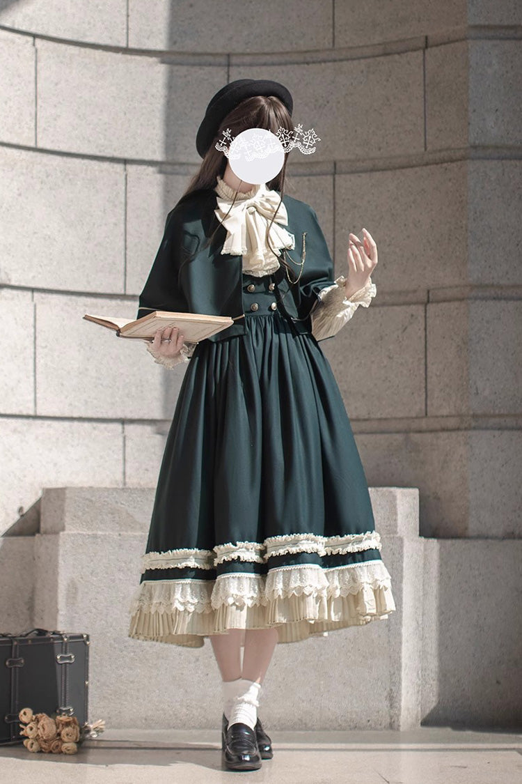 Green Artemis SP Ruffle Bowknot Lace College Style Elegant Lolita Jumper Dress