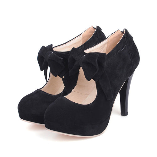 Elegant Pure Color Bowknot Round-toe Sweet Lolita High Heel Shoes