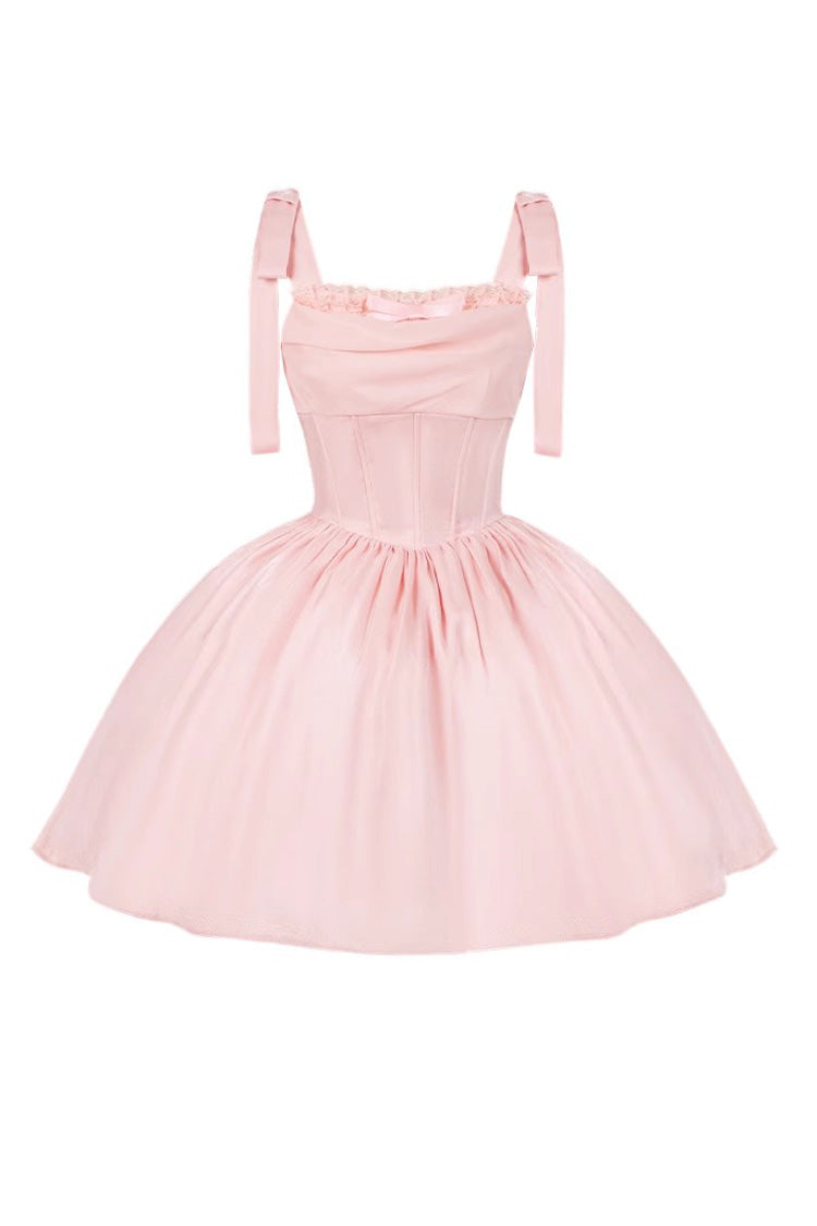 Pink Foamy Sea Sleeveless Ruffle Bowknot Fishbone Sweet Lolita Jsk Dress