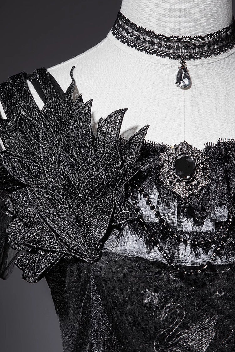 Black Star Swan Dream Ruffle Embroidery Bowknot Lace Gothic Lolita Jsk Dress