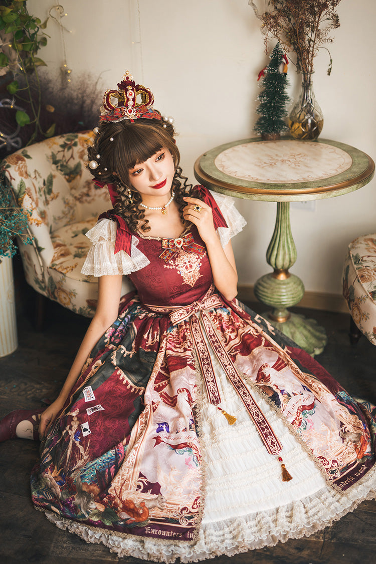 Red Kaleidoscope of Dreams Flying Sleeves Print Embroidery Cardigan Bowknot Classic Vintage Gorgeous Lolita Dress