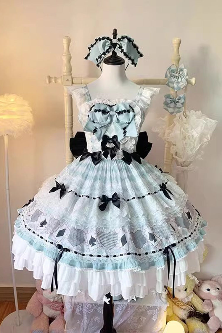 Mint Green Bamboo Overture Sleeveless Print Ruffle Bowknot Lace Sweet Lolita Dress
