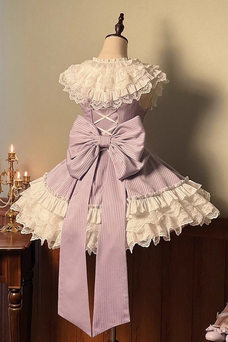 Purple Miss Tsundere Sleeveless Multi-Layered Ruffle Bowknot Lace Asymmetric Sweet Princess Lolita Dress