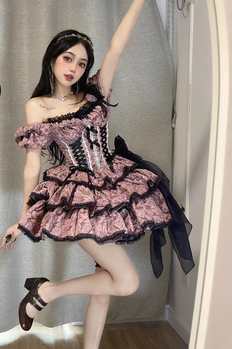 Pink Medea Kiss Short Sleeves Gothic Lolita Op Tiered Dress