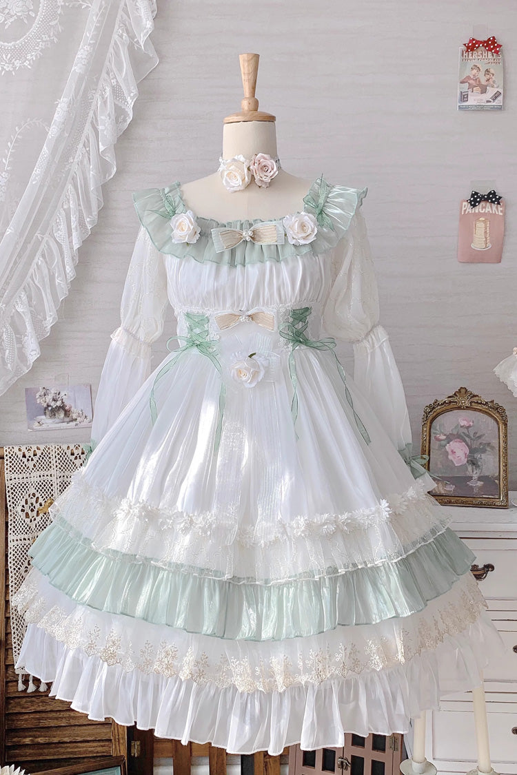 Green Spring of Boliya Long Sleeves Multi-Layered Ruffle Bowknot Lace Lace-Up Sweet Princess Lolita Dress