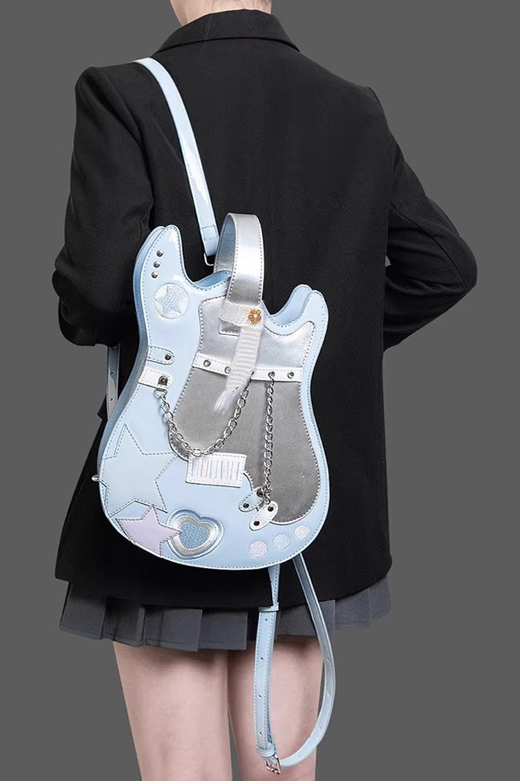 Guitar Heart Creative Color-Block Embroidered Chain-Decorated Sweet Lolita Itabag 4 Colors
