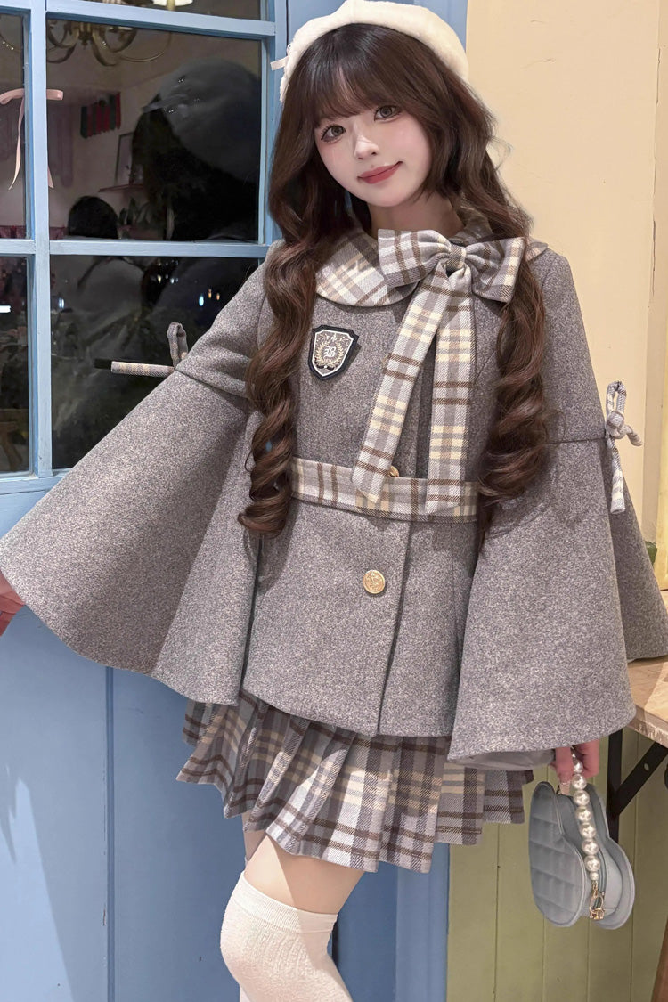 Chestnut Sea Salt Long Trumpet Sleeves Print Ruffle Bowknot Sweet Elegant Lolita Skirt Coat 2 Colors