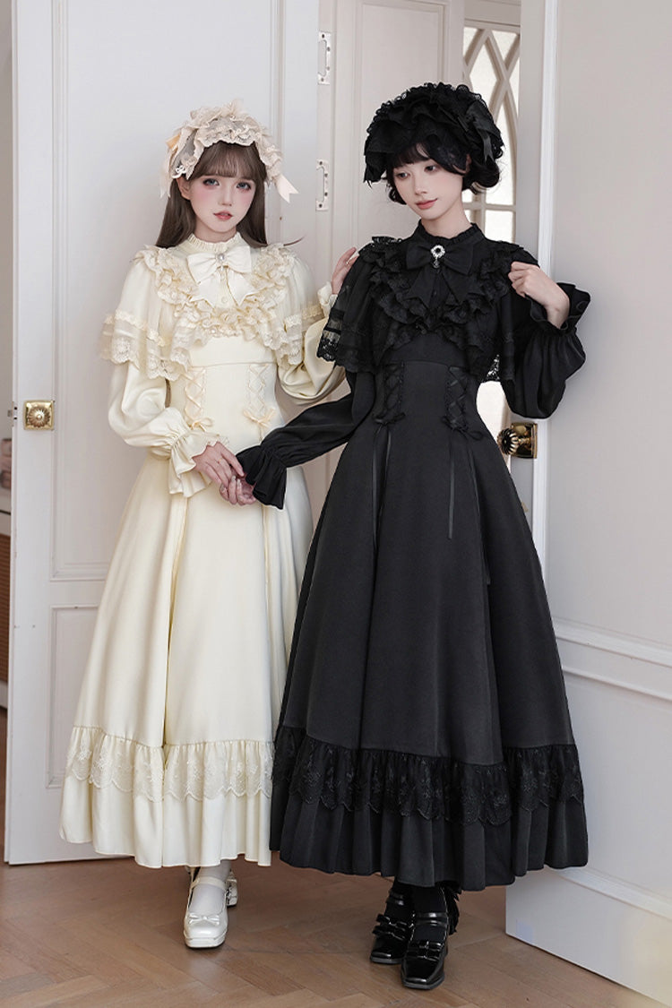 Letters & Poems · Day and Night Stand Collar Long Sleeves Ruffle Bowknot Lace-Up Gothic Lolita Dress 2 Colors