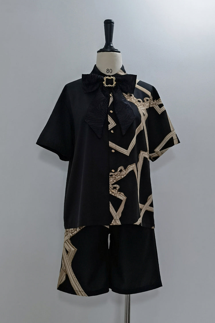 Black Dream Void Mirror Print Ouji Fashion Prince Handsome Lolita Blouse