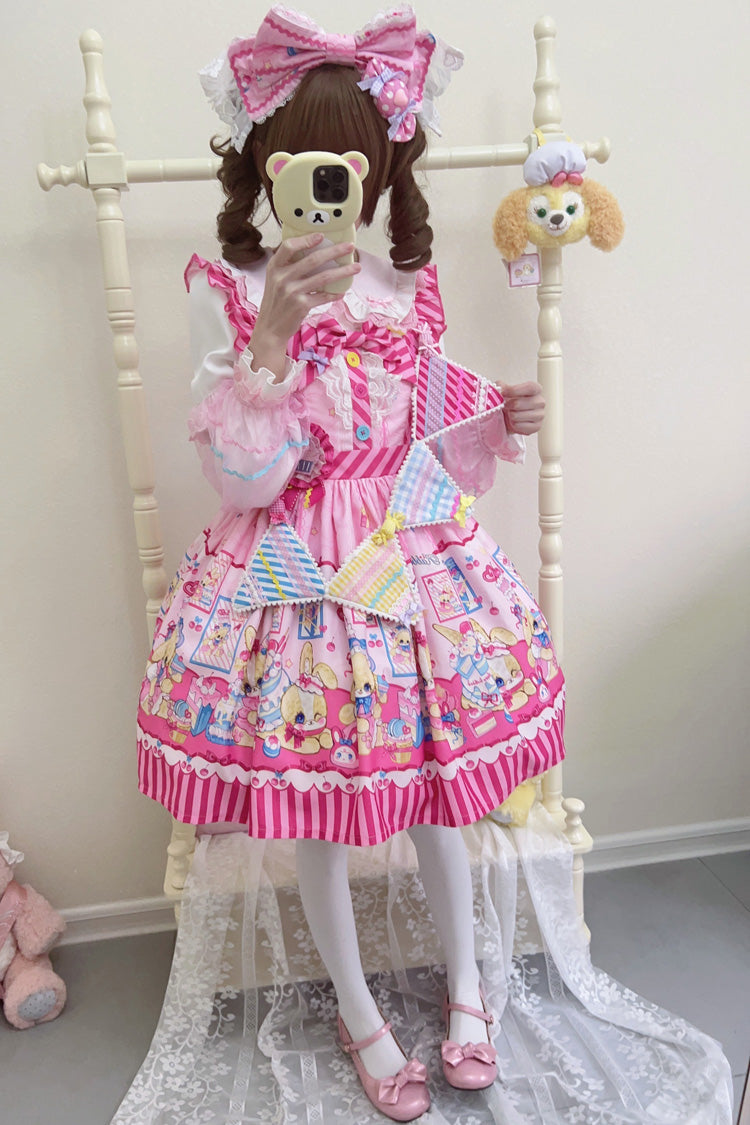 Bunny Pastry Chef Print Bowknot Gothic Japanese Lolita Jsk Dress 3 Colors