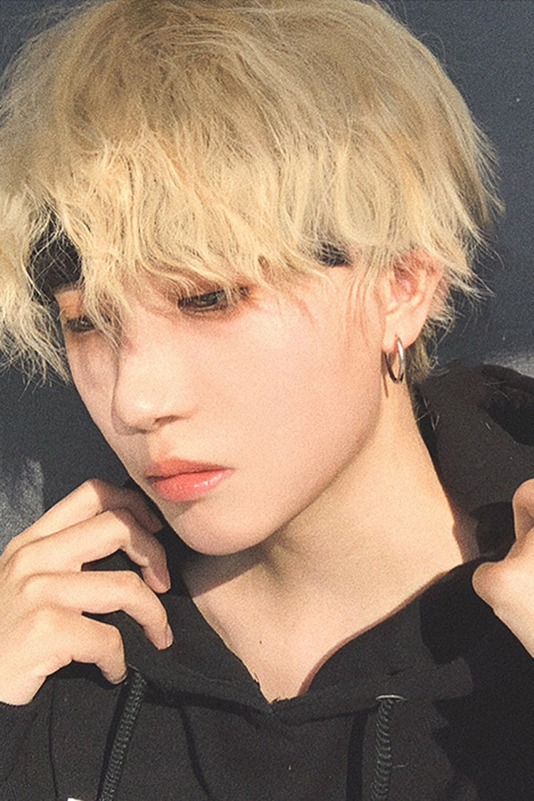 Yellow Aluminium Foil Perm Fluffy Handsome Ouji Wig