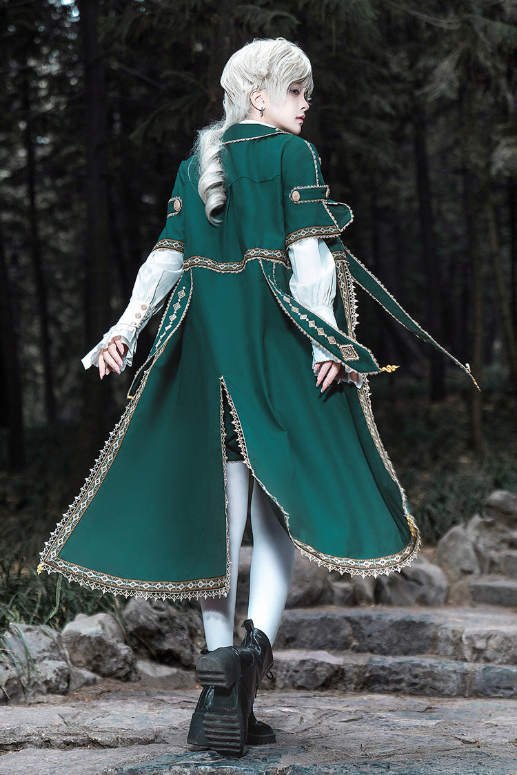 Green Theocratic Messenger Embroidery Classic Military Gorgeous Handsome Ouji Lolita Coat Blouse Shorts Set