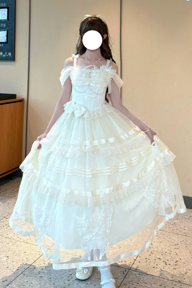 Apricot Moonlight Poems Triple-Layered Jacquard Ruffle Bowknot Lace Sweet Elegant Princess Lolita Jsk Dress