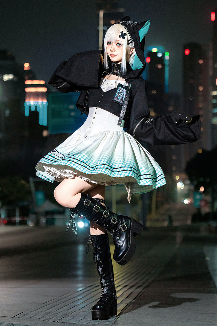 Black/White Electronic Cat Print Future Suit Gothic Cool Lolita Dress