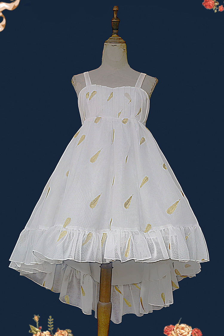 Feather Snowflake Embroidery Print Sleeveless Ruffle Bowknot Sweet Lolita Jsk Dress 3 Colors