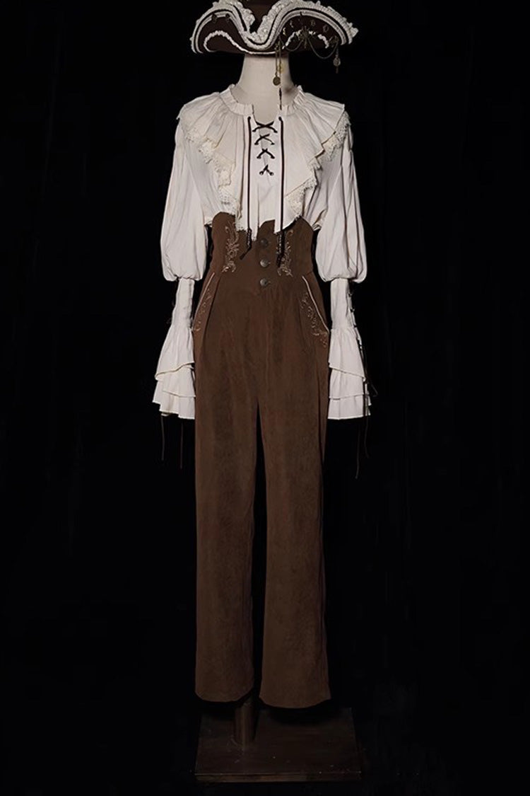 Pirate Series Navigation Treasure Hunting Guide High Waisted Embroidery Ouji Handsome Lolita Long Pants 2 Colors