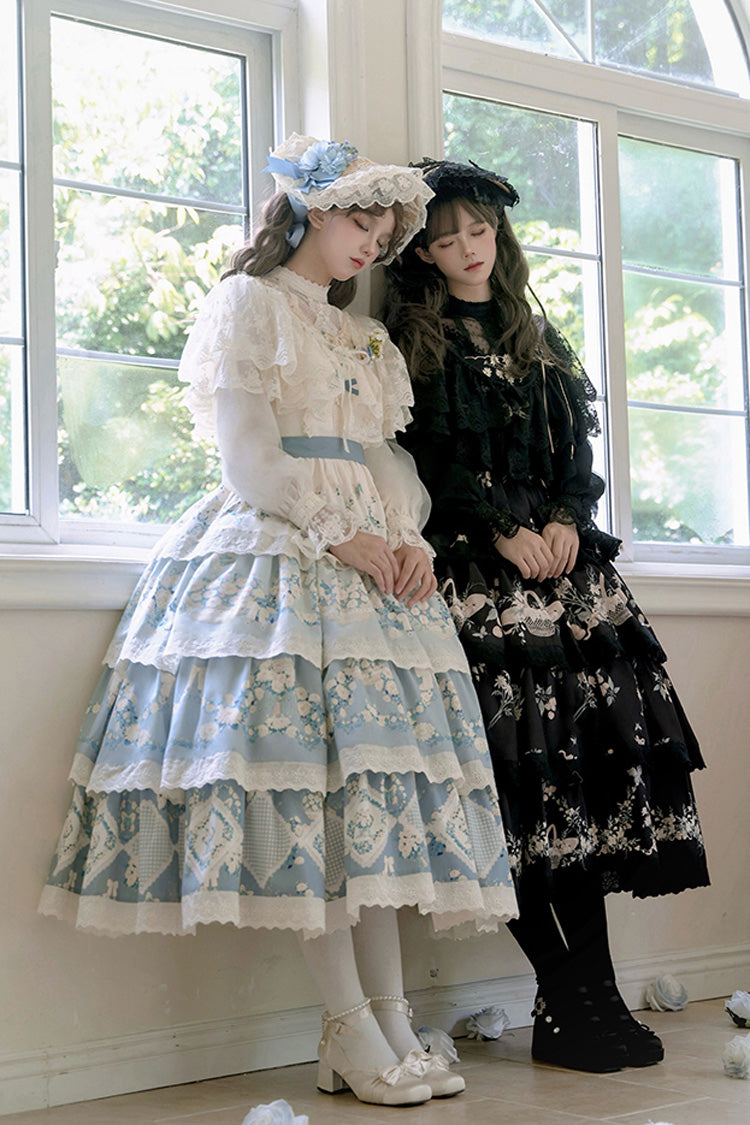 Letters and Poetry Multi-Layered Pastoral Style Print Embroidery Sweet Princess Lolita Jsk Dress 2 Colors