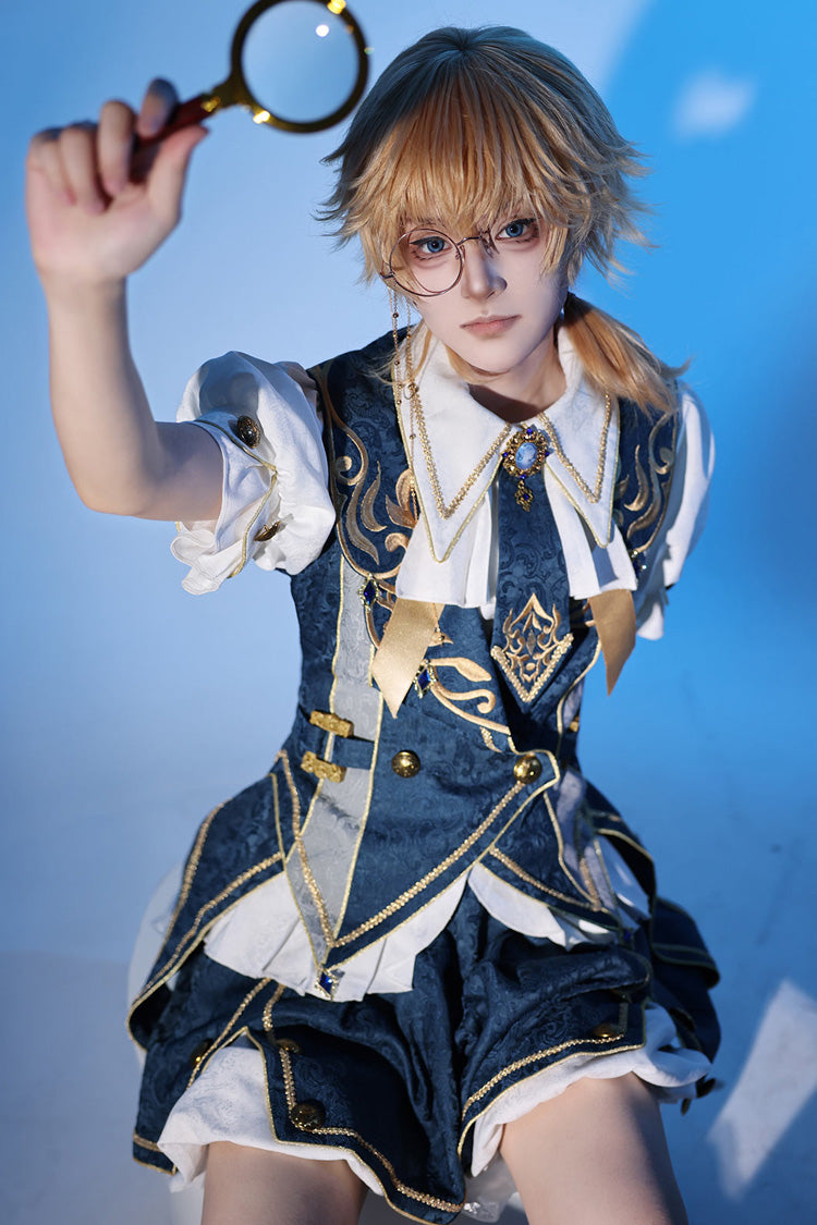 Blue Contract Magic Medieval Embroidery Classic Prince Handsome Ouji Lolita Coat