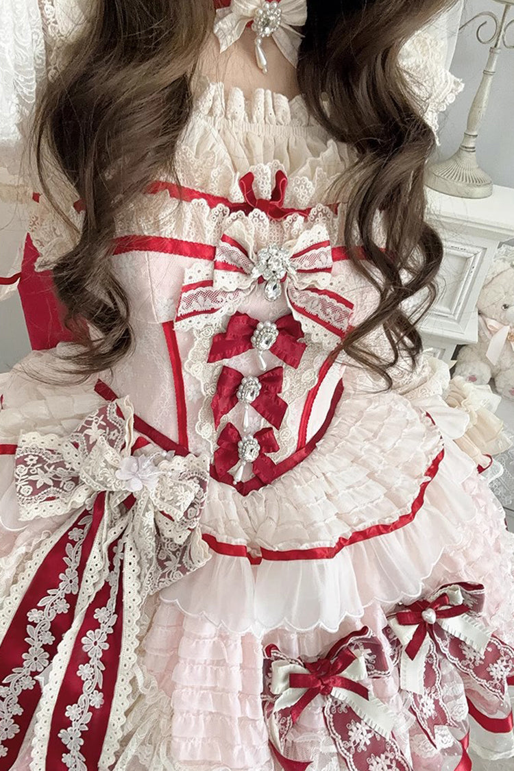 Pink Moonstone Sleeveless Ruffle Embroidery Bowknot Lace Fishbone Sweet Princess Lolita Dress