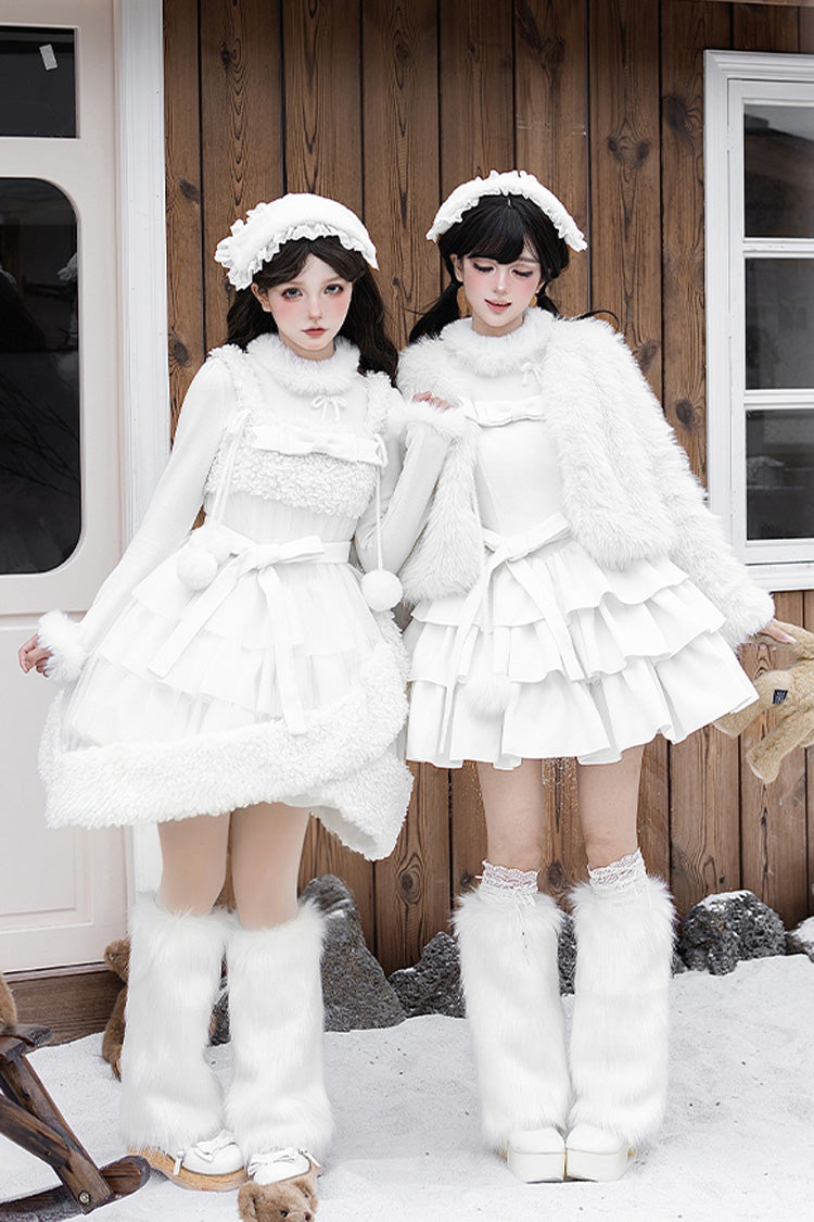 White Chocolate Triple-Layered Ruffle Bowknot Sweet Lolita Jsk Dress Set