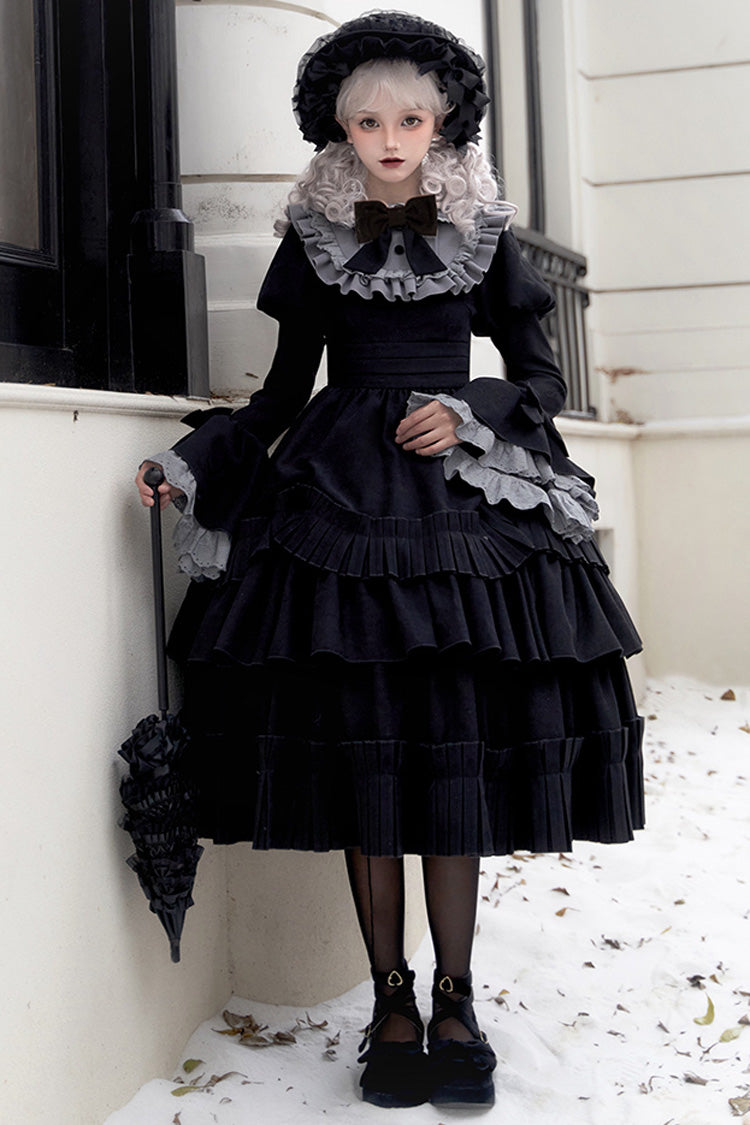 Black Chapter of the Night Long Hime Sleeves Ruffle Bowknot Gothic Lolita Dress