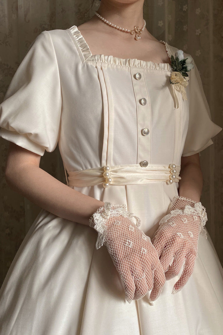 Apricot Random Thoughts Square Collar Short Sleeves Ruffle Classic Vintage Elegant Lolita Dress