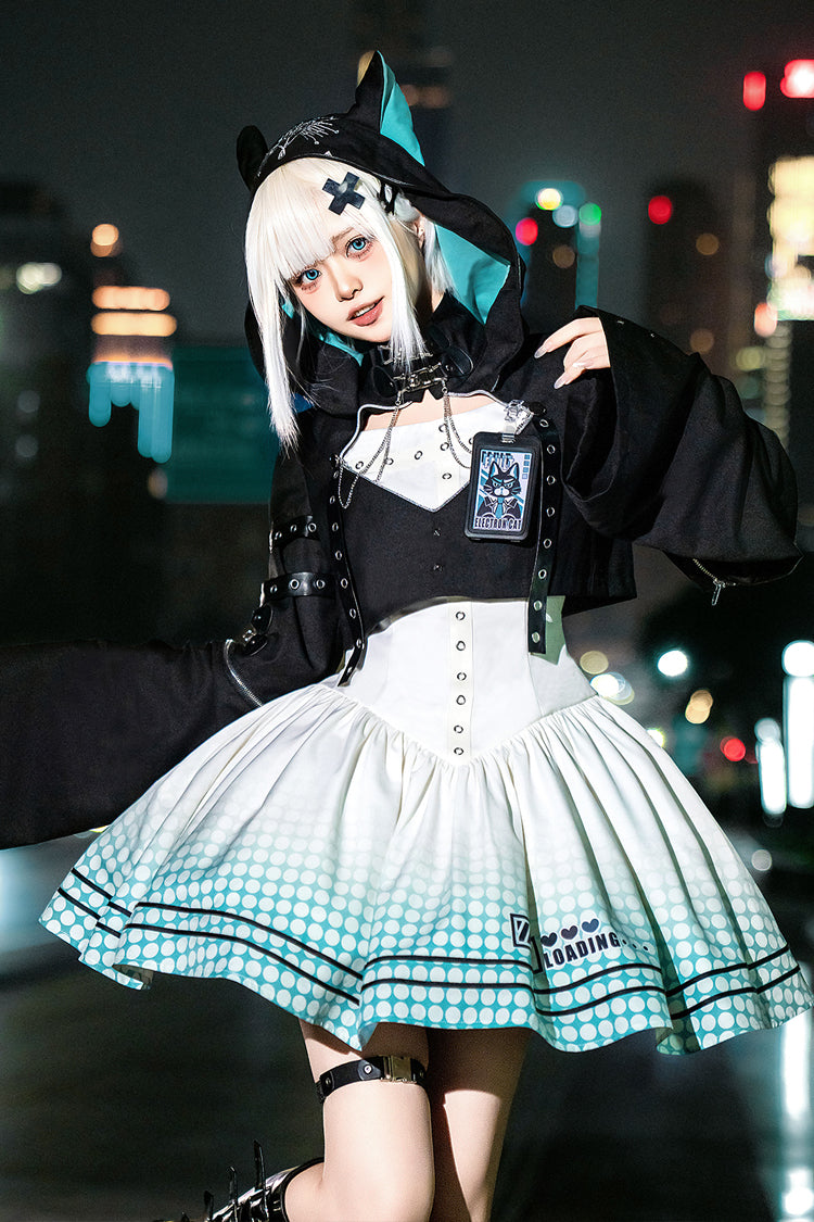 Black/White Electronic Cat Print Future Suit Gothic Cool Lolita Dress