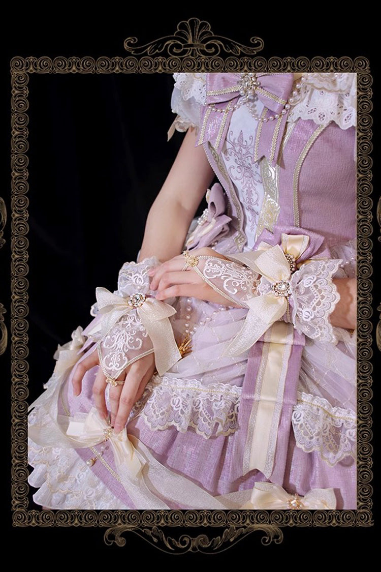 Purple Girls' Day Short Sleeves Multi-Layered Ruffle Bowknot Lace Sweet Lolita Dress 2 Versions