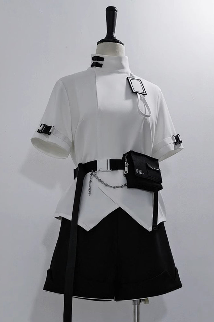 White Functional Style Stand Collar Short Sleeves Ouji Fashion Prince Handsome Lolita Blouse