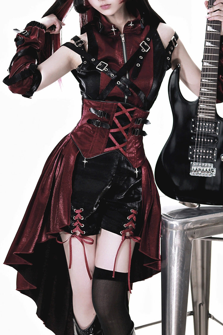 Black/Red Chief Assassin Lace-Up Gothic Ouji Lolita Shorts Set