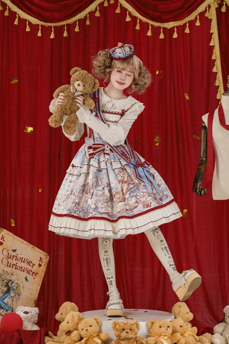 Multi-Color Nutcracker Sleeveless Print Ruffle Bowknot Sweet College Style Lolita Jsk Dress