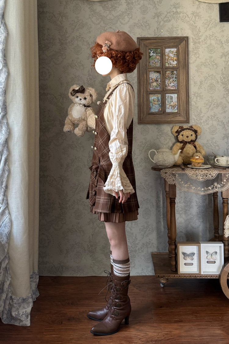 Chocolate Tiramisu Low Waisted Plaid Print Ruffle Bowknot Sweet Lolita Strap Dress