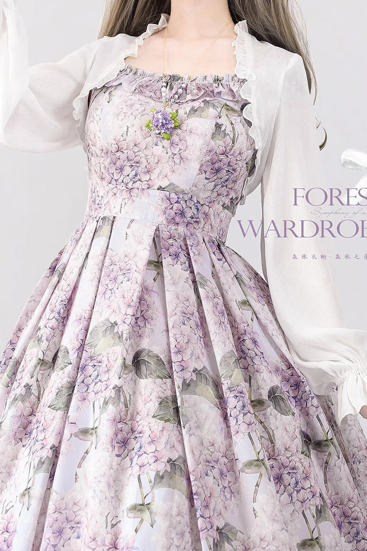 Purple Forest Basket Hydrangea Print Bowknot Chiffon Sweet Elegant Lolita Jsk Dress
