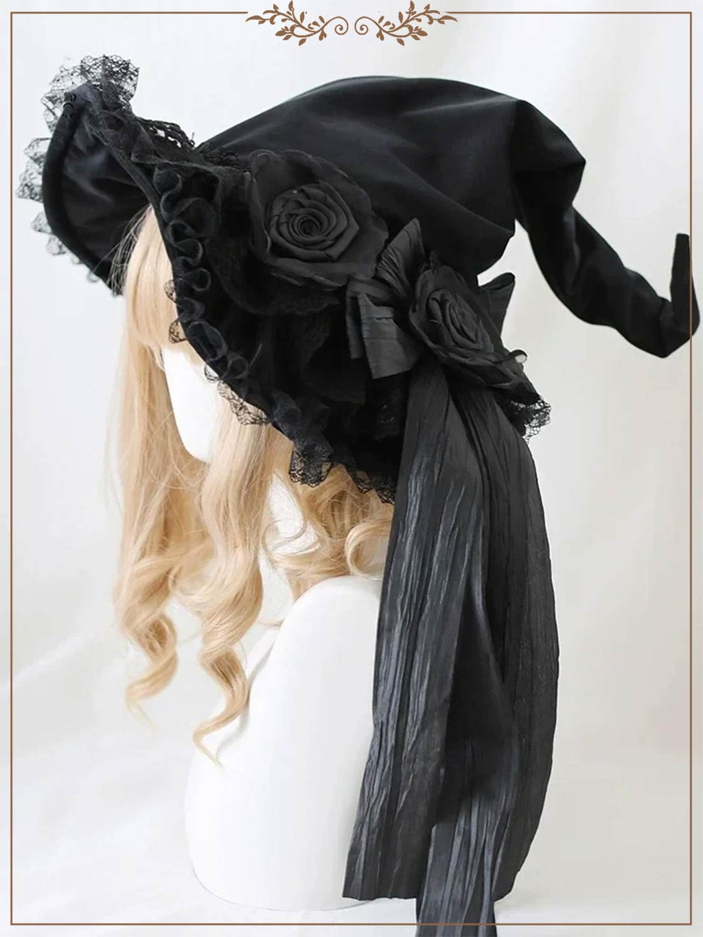 Flower Witch Hat Lolita Accessory Bow Velvet Lace Halloween