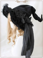 Flower Witch Hat Lolita Accessory Bow Velvet Lace Halloween