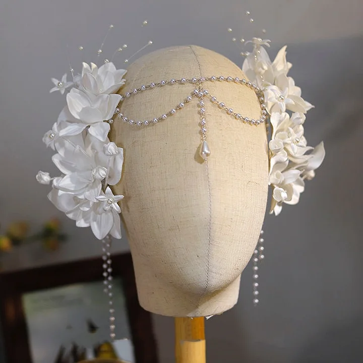 Lolita Hair Accessories French Vintage Satin Gardenia Hairpin Pearl Bridal for Wedding